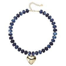Chunky Beaded Heart Necklace for Women, Adjustable Chokers, Blue