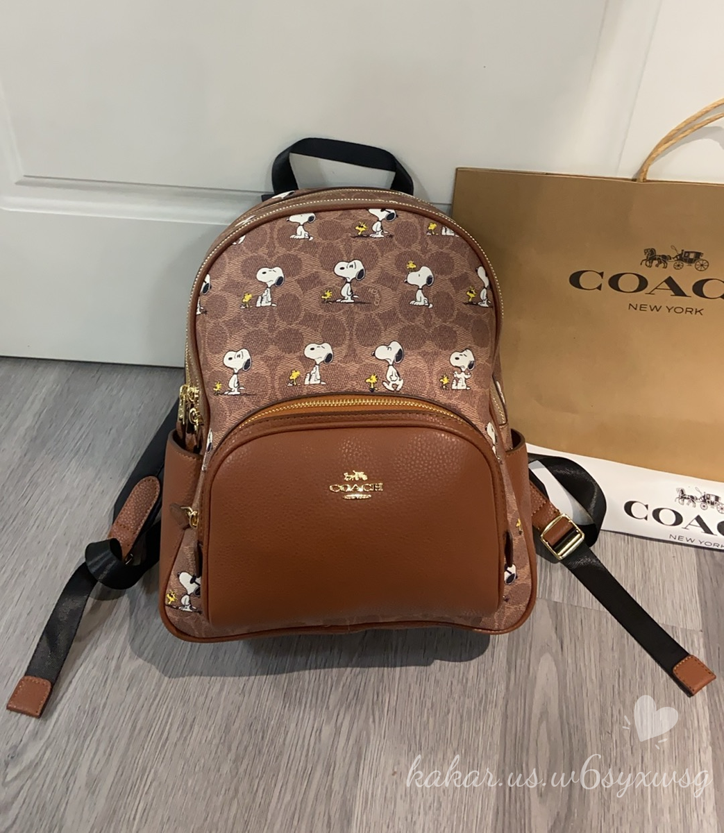 Coach Snoopy Classic Canvas/Leather Zippered Cartoon Backpack 27