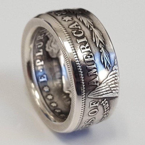 Silber Dollar Münzring Größe 6-13 Handarbeit Handarbeit selten Silber Morgan Herrenringe - Bild 6 von 12