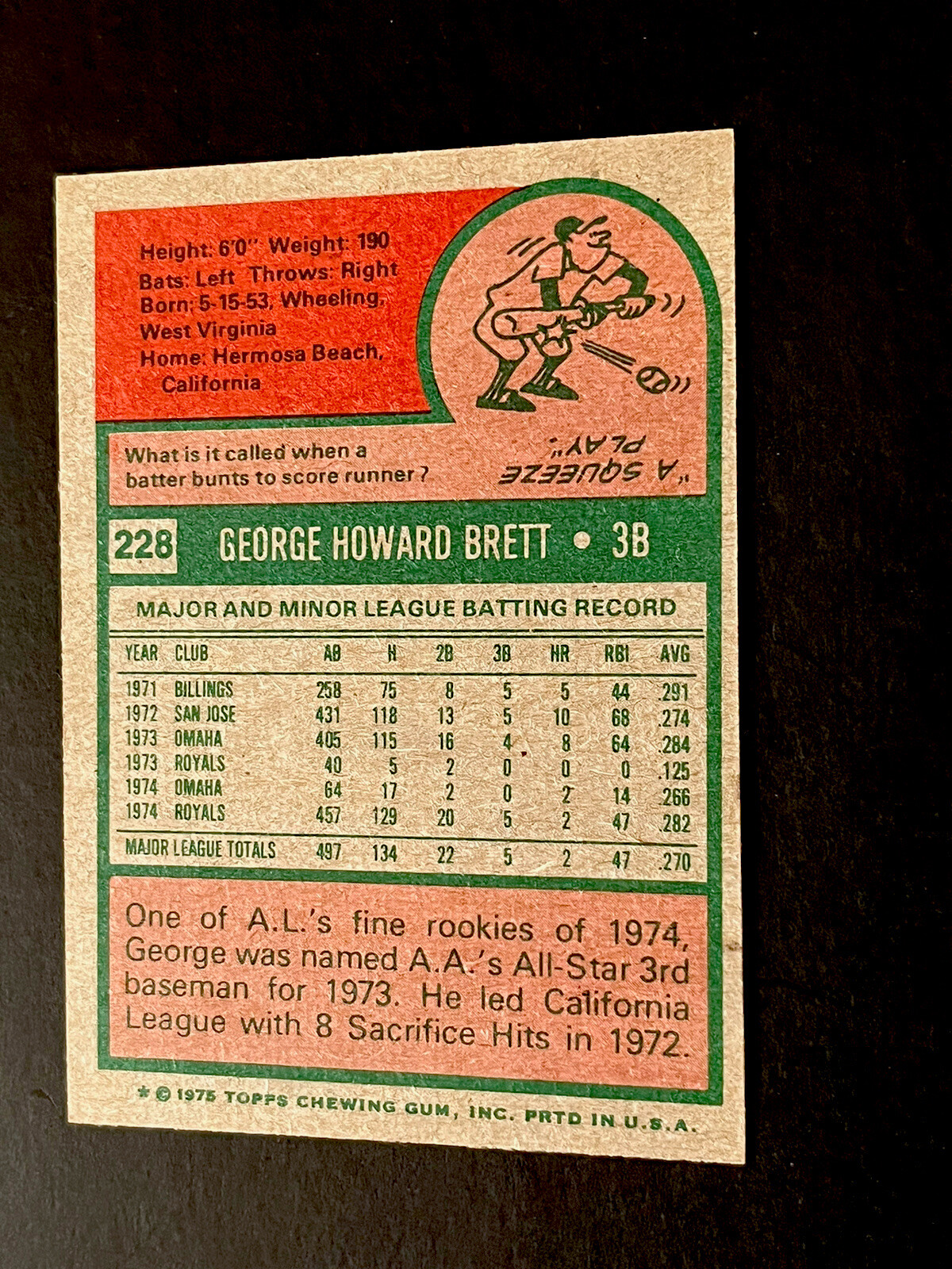 1975 Topps George Brett #228 Rookie Card RC - Picture 10 of 14