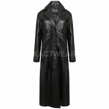 Womens Casual Long Coat Genuine Lambskin Leather Full Length Gothic Overcoat