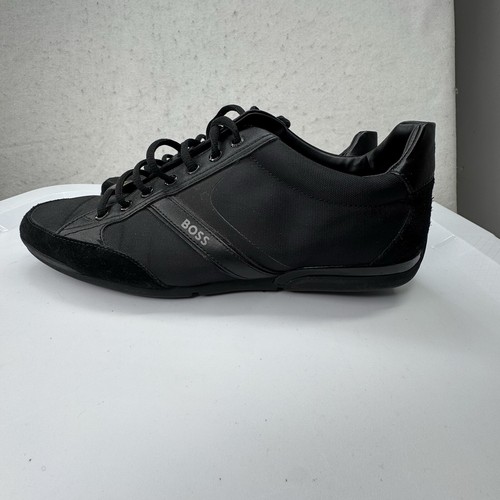 Hugo BOSS Men's Saturn Sneakers All Black Leather Low Top Shoes Sz 44 / US 11 - Picture 13 of 13
