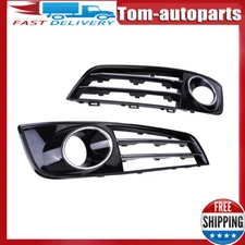Left + Right Front Bumper Fog Light Grille Cover Fit Audi A8 D4 2011 2012-2014