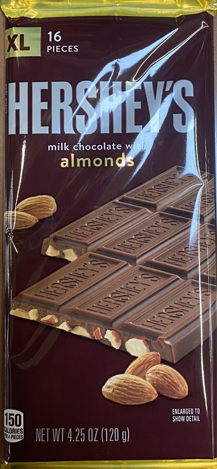 Hershey's Milk Chocolate With Almonds XL Candy Bar 4.25 oz Bar 16