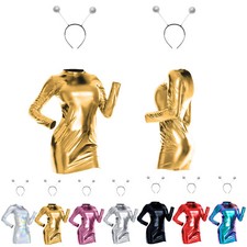 Women's Fancy Dress Up Shiny Alien Outfit Party Dresses With Hair Hoop Cosplay