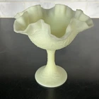 Vintage Fenton Satin Custard Glass Persian Medallion Ruffle Compote Glows