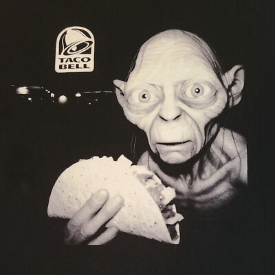 USED The Lord of the Rings Gollum Taco Bell T-Shirt in MEDIUM White on Black