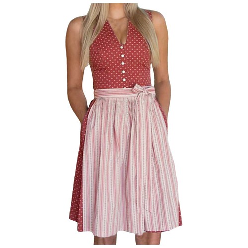 Damen Oktoberfest Dirndl Kleid Traditionelles Deutsches Bierfest Kostüm - Bild 2 von 14