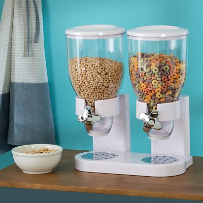 Large  Double Cereal Dispenser Container Tank  Dry Food Snack Kitchen Canister - Picture 2 of 31