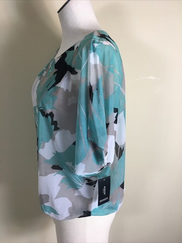 Alfani Petite Small Women's Aqua OMB Leaves Blouse Originally $69 - Picture 2 of 6