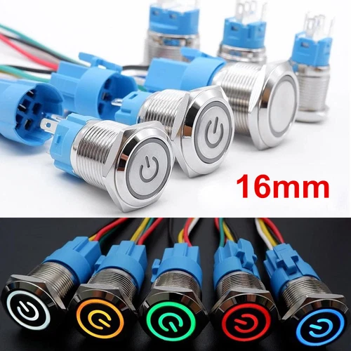 16mm 12V LED ON OFF Stainless Steel Latching Push Button Power Switch Waterproof