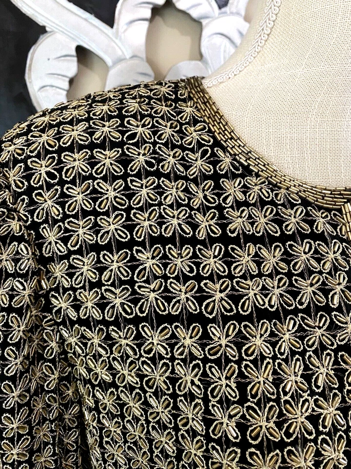 LAURENCE KAZAR VTG Silk Gold Embroidered Beaded Cropped Cocktail Jacket PL - Image 2 of 4