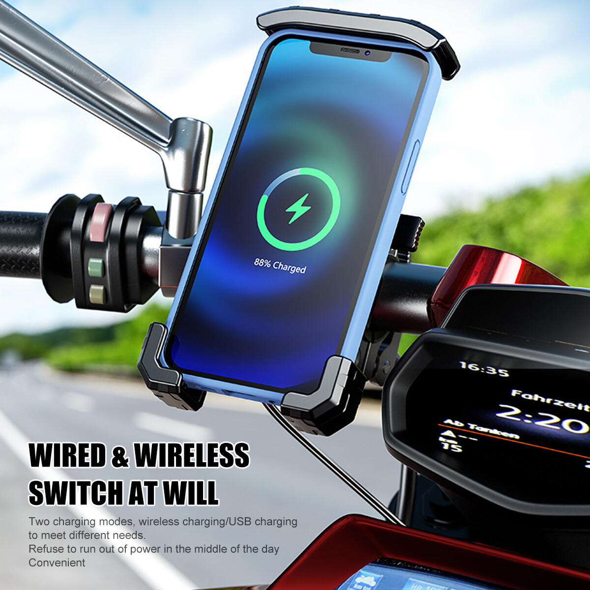Motorcycle Phone Mount With 15W Qi Wireless Charging