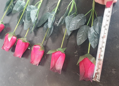 6 rose in legno con foglie -rosso scuro con punta nera -bocciolo più grande - stelo lungo 44 cm - Foto 9 di 9