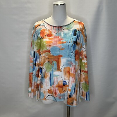 Jess & Jane Women's XL Vienna Soft Knit 3/4 Sleeve Top Multicolor Art Wear