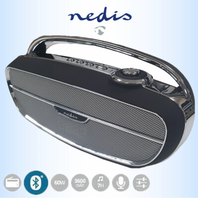 Nedis tragbares wiederaufladbares Retro 60 W FM Radio mit TF Karte USB Bluetooth Lautsprecher