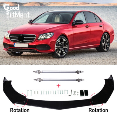 Front Bumper Chin Lip Splitter Spoiler + Strut Rods For Mercedes Benz E-Class