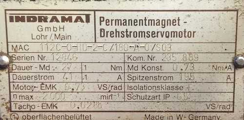 INDRAMAT SERVOMOTOR, MOD# MAC112C-0-HD-2-C/180-A-0/S03, MIT 1 JAHR GARANTIE - Bild 2 von 2