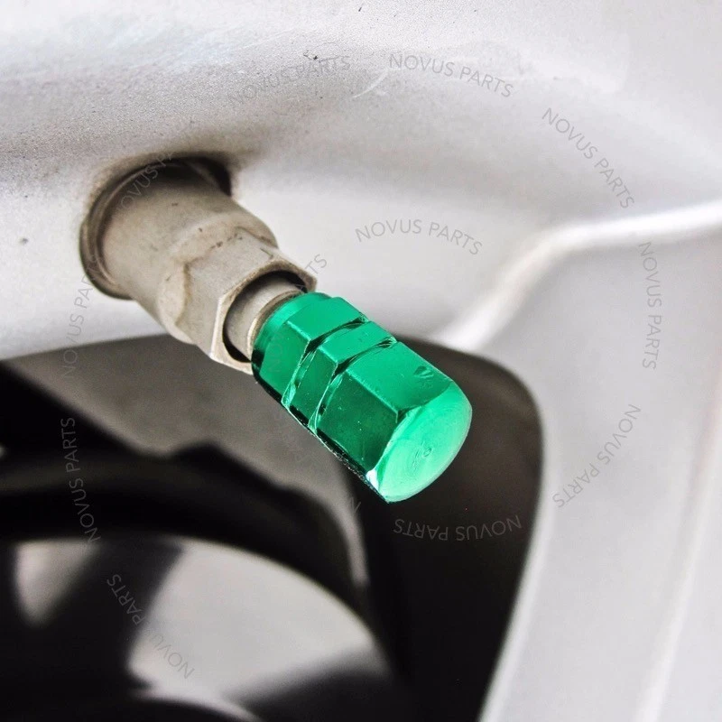  4x Cubierta de vástago de válvula hexagonal verde con llanta de anillo de goma para Ram 4000 1500 2500 Foto 2 de 4