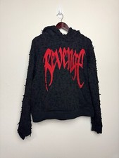Revenge Thrashed Boro Arch Logo Men  s Hoodie Large Black Black Red Streetwear