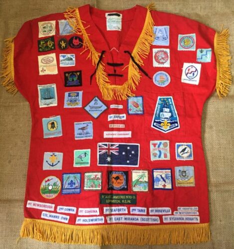 BOY SCOUT STUNNING RARE VINTAGE RED PATCH ART MEN SHIRT SHORT SLEEVE NSW COTTON - Picture 1 of 12