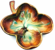 Vintage Dryden Pottery Ozark Frontier Serving Dish Brown & Green Drip Clover 8"