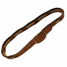 Vintage Hand Tooled Leather Belt Brass Buckle Braided Weaved USA Size 30/33