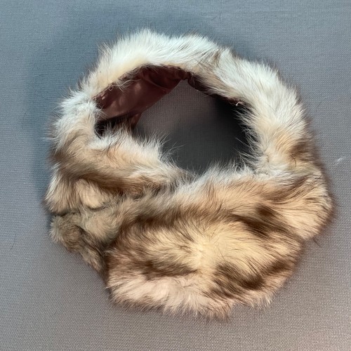 Vintage Fur Rounded Split Collar Stole w/ Satin Undercollar off-white, brown - Picture 2 of 12