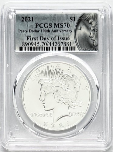 2021 SILVER PEACE DOLLAR PHILADELPHIA MINT 100TH ANNIVERSARY FIRST DAY PCGS MS70