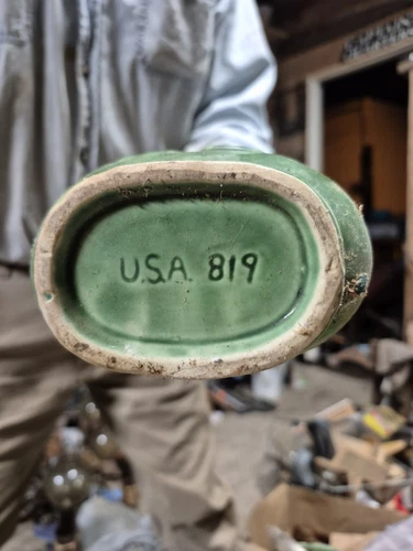 Vintage Shawnee Green Vase with Bow 9” Art Pottery 1940’s USA 819