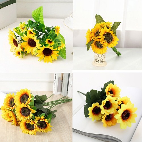 1 Grappolo Girasoli Artificiale Finto Fiore Bouquet Giardino Festa Nozze Decor - Foto 18 di 23
