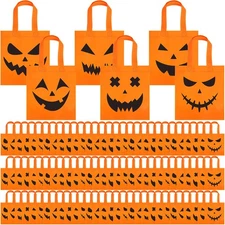 Sweetude Halloween Tote Bags 120Pcs Pumpkin Candy Treat Bags Non Woven Party ...