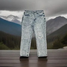 Rubberband Boyfriend Jeans 11/12 (32x26) Blue Stonewash Distressed Denim Juniors