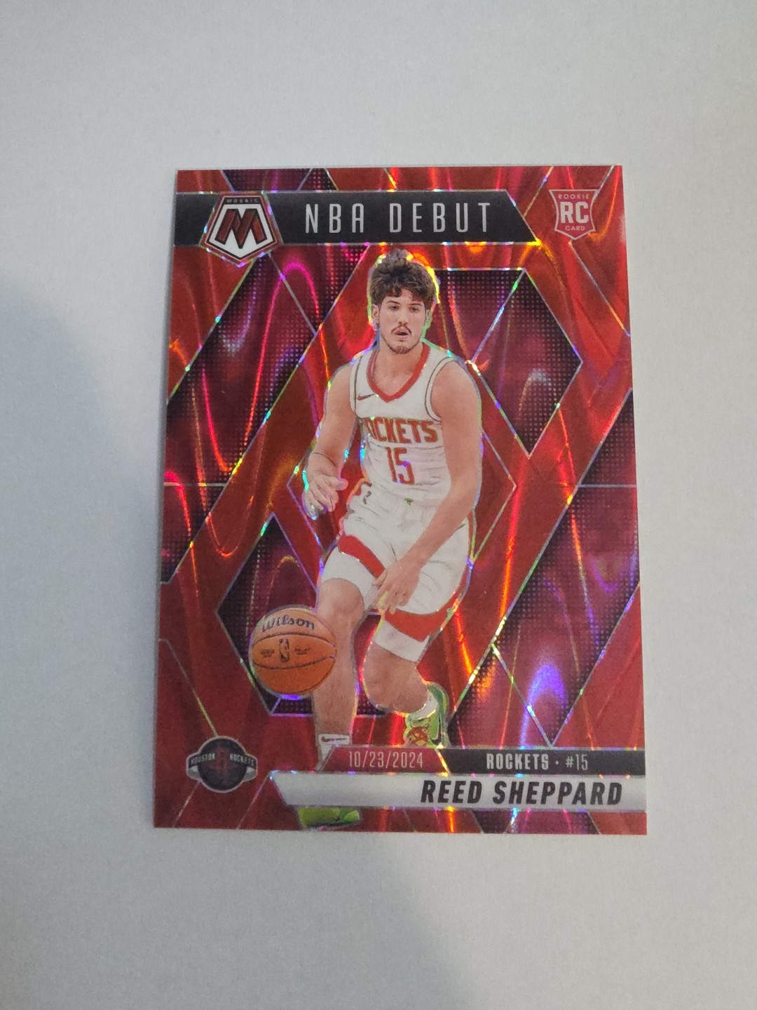 2024-25 Panini Mosaic NBA Debut Reed Sheppard #252 Red Seismic /299 (RC)