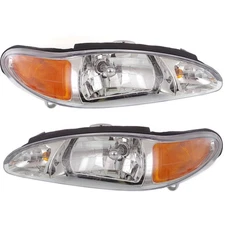 Driver and Passenger Side Headlights For Ford Escort 1997-2002 Halogen w/ Bulb/s