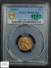 1935 S Red Lincoln Wheat Copper Cent 1C PCGS MS 66+ RD Plus CAC