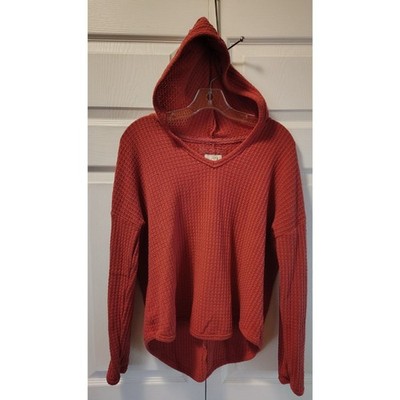 Cupio Women's Terracotta Rust Waffle Knit Pullover Hoodie Sweater Medium