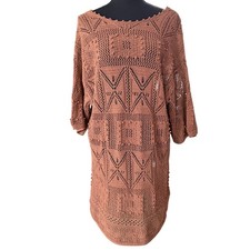 Zara Crochet Knit Sweater Dress Womens S Brown Bohemian Cottagecore Indie Boho