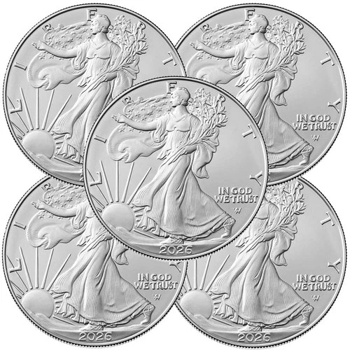 Lot of 5 - 2026 $1 American Silver Eagle 1 oz BU - product listing photo