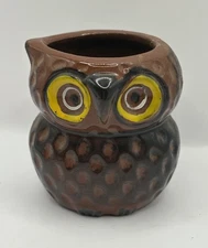 Vintage Ceramic Owl Toothpick Holder 2 1/2” Kitsch Cute Kitchen Decor