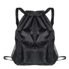 String Backpack, Sports Gym Drawstring Backpack with Water Bottle Pocket Blac...