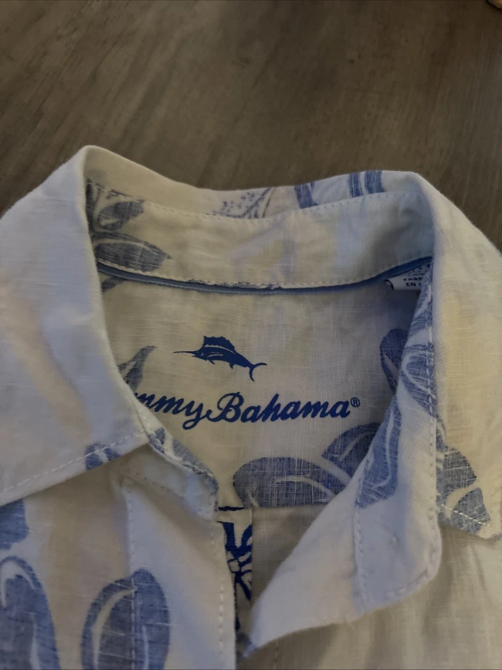 Camisa Tommy Bahama 100% Lino Abotonada Manga Larga Estampado de Flores Tropicales XXS Foto 3 de 4