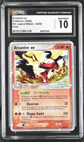 CGC 10 Arcanine ex 83/92 2006 EX Legend Maker Ultra Rare Pokemon Card