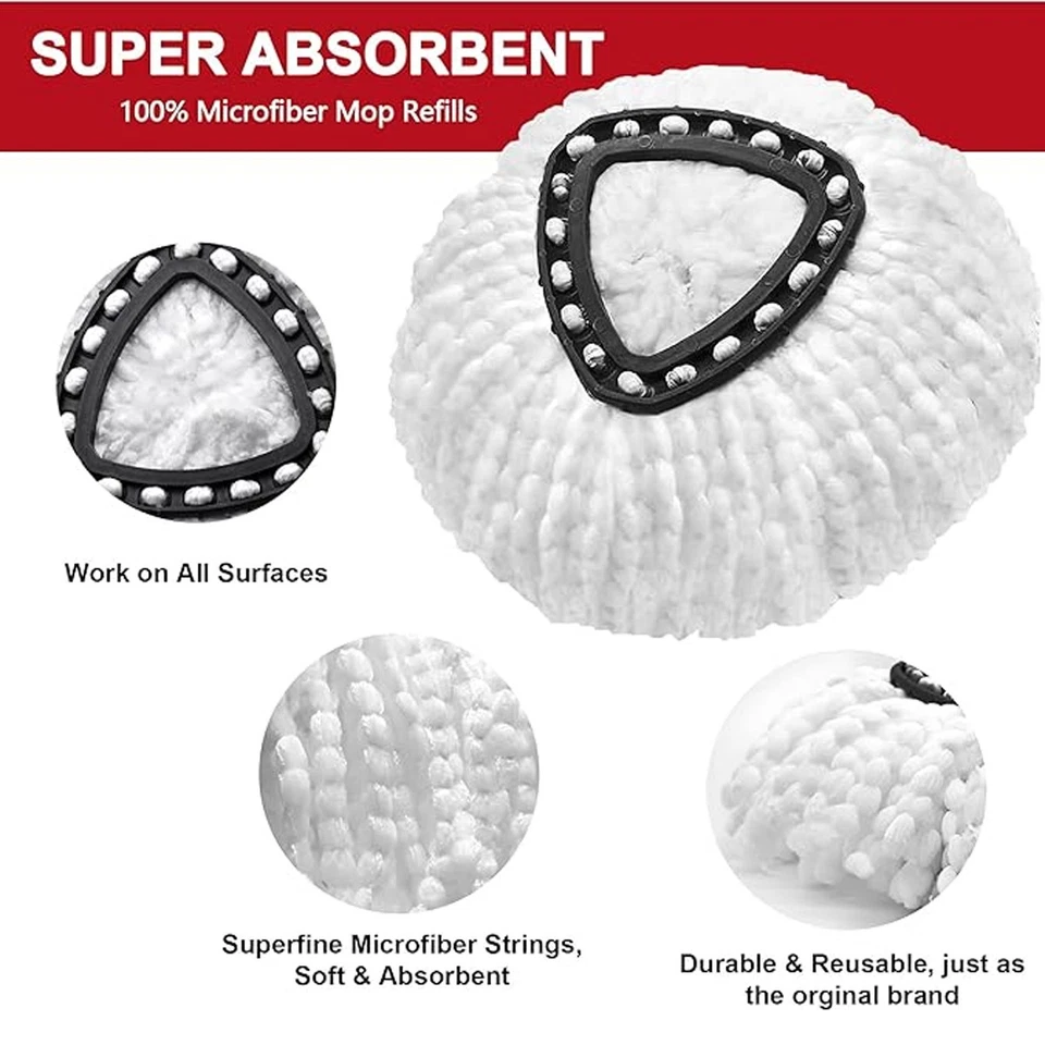 Replacement Microfiber Mop HEAD For O-Cedar Spin Mop Easy Clean Wring Refill US - Image 4 of 4