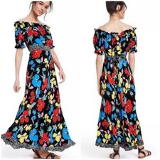 Rixo Target NWT Floral Off the Shoulder Puff Sleeve Black Maxi Dress Size 2