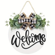 Welcome Sign for Front Door Outdoor Indoor -  30cm Rustic Round Wooden Hang