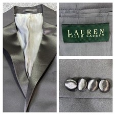 Lauren Ralph Lauren Mens 44L Black Wool Tuxedo Jacket Satin Peak Lapel Blazer