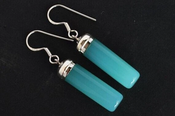 CYLEINDER Orecchini Pendenti Argento Sterling 925 Calcedonio Blu Gemma Gioielli - Immagine 3 di 4