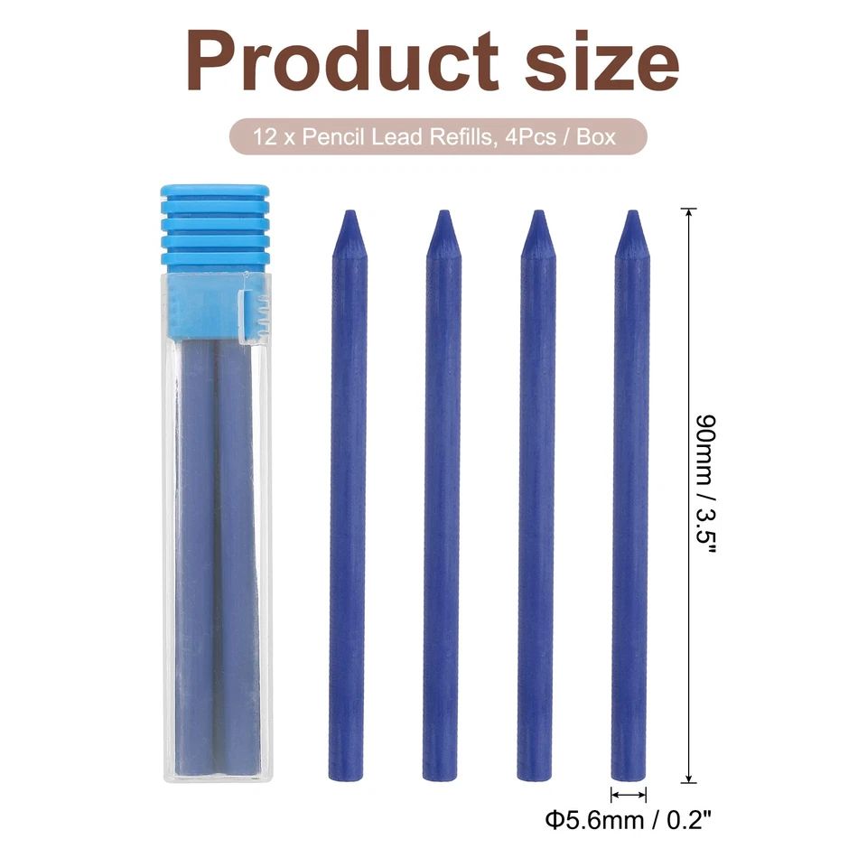 12Pcs 5.6mm 2B Carpenter Pencil Lead Refills, Solid Dry Pencil Refills, Blue - Image 2 of 4