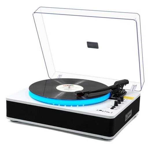 Vintage White Pearl Record Player with Stereo Speakers and LED Speed Control  -image